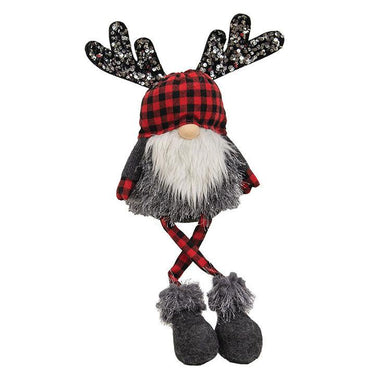 Red & Black Buffalo Check Sequin Reindeer Dangle Leg Gnome - The Fox Decor